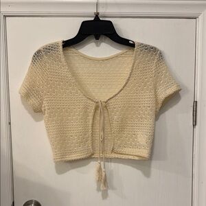 Cream Crochet Tie-Front Top